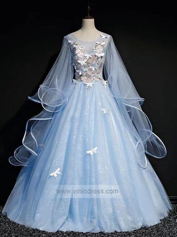 Cape Sleeve Light Blue Ball Gown Prom ...